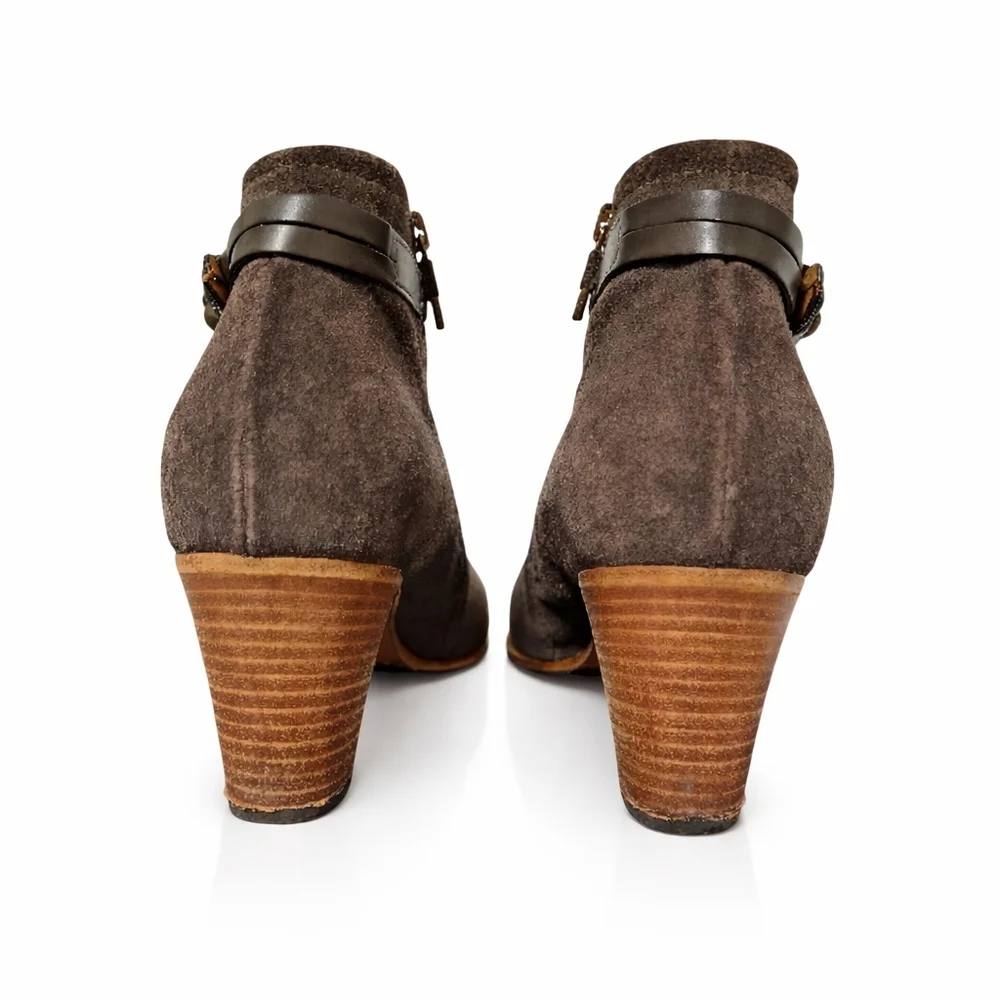 💵 $475 ALBERTO FERMANI Ginosa Suede ANKLE BOOTS – Size 38 Brown Suede Booties